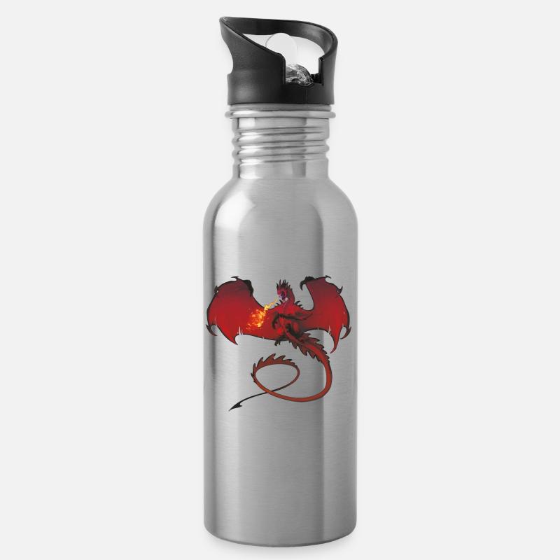 Drache Drachen Fantasy Geschenk Monster Kreatur - Trinkflasche mit integriertem Trinkhalm - Lightsilver