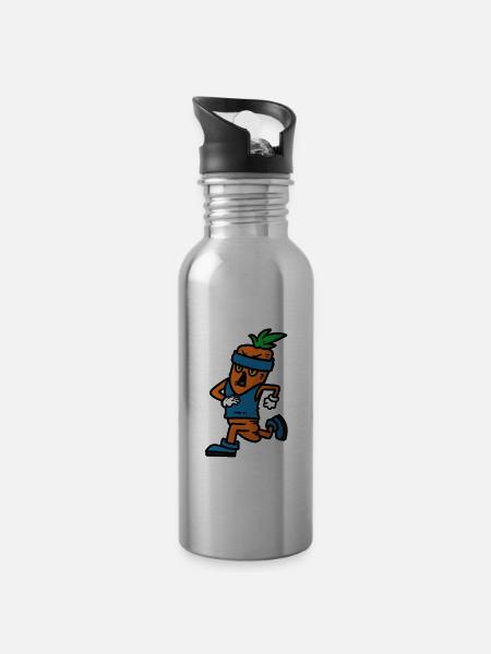 Run Carrot Run - Trinkflasche mit integriertem Trinkhalm - Lightsilver