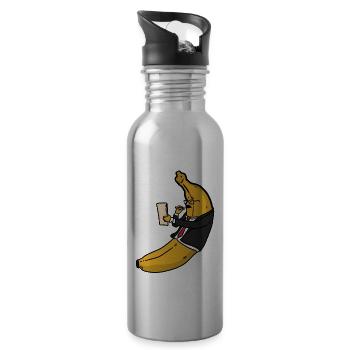 Manager Banana , Banane im Anzug - Trinkflasche mit integriertem Trinkhalm - Lightsilver - Rechts