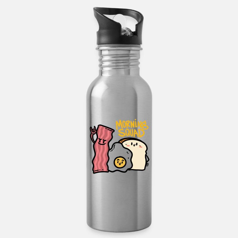 Morning Squad , Bacon ,Ei und Brot - Trinkflasche mit integriertem Trinkhalm - Lightsilver