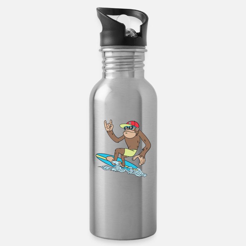 Surfing Monkey surf Affe Awesome Shirt - Trinkflasche mit integriertem Trinkhalm - Lightsilver