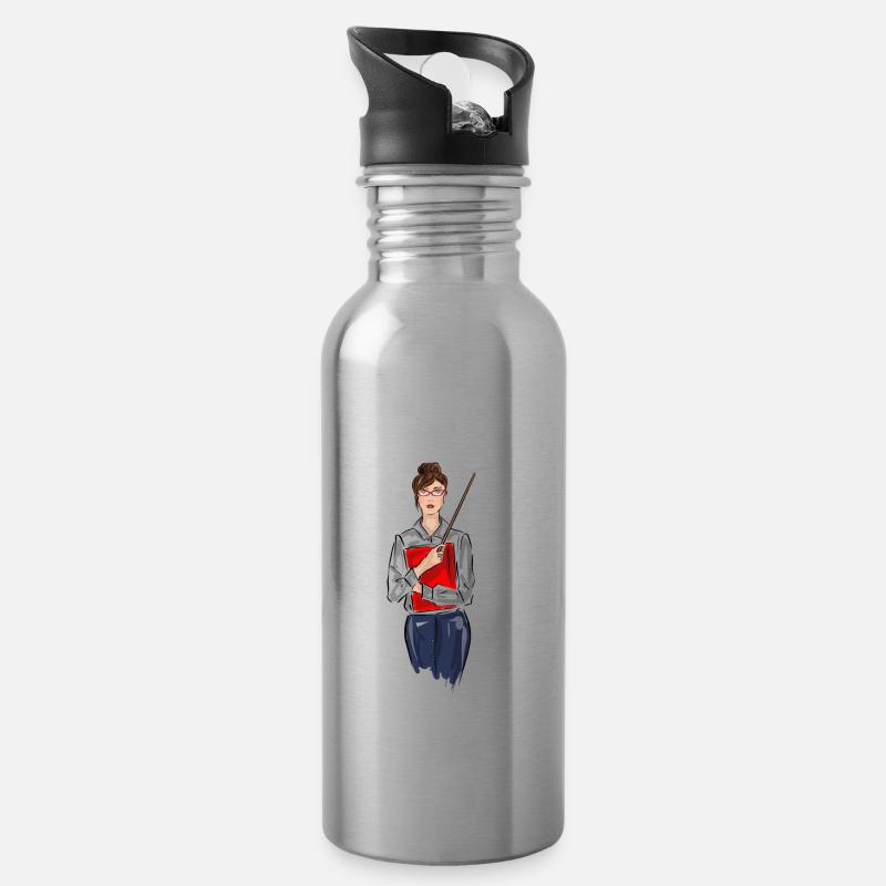 Lehrerin - Trinkflasche mit integriertem Trinkhalm - Lightsilver
