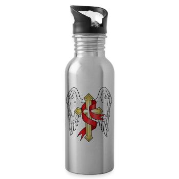 Kreuz Christen Jesus Geschenk Religion Papst - Trinkflasche mit integriertem Trinkhalm - Lightsilver - Rechts