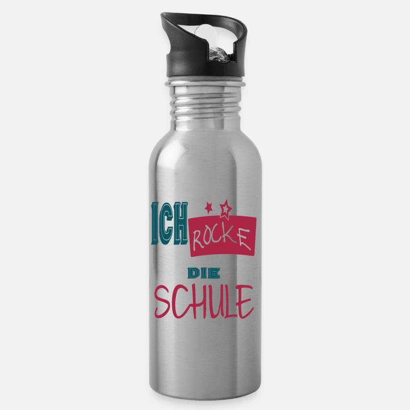 Ich rocke die Schule - Trinkflasche mit integriertem Trinkhalm - Lightsilver