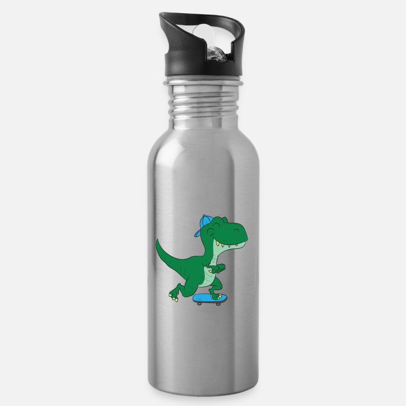 Skateboarding Dinosaurier T-Rex - Trinkflasche mit integriertem Trinkhalm - Lightsilver