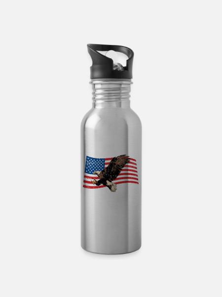 Amerika Adler - Trinkflasche mit integriertem Trinkhalm -