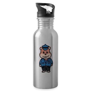 Police Hamster Policeman Profession Enfants Enfant Flic Travail - Gourde avec paille intégrée - argent clair - Droite