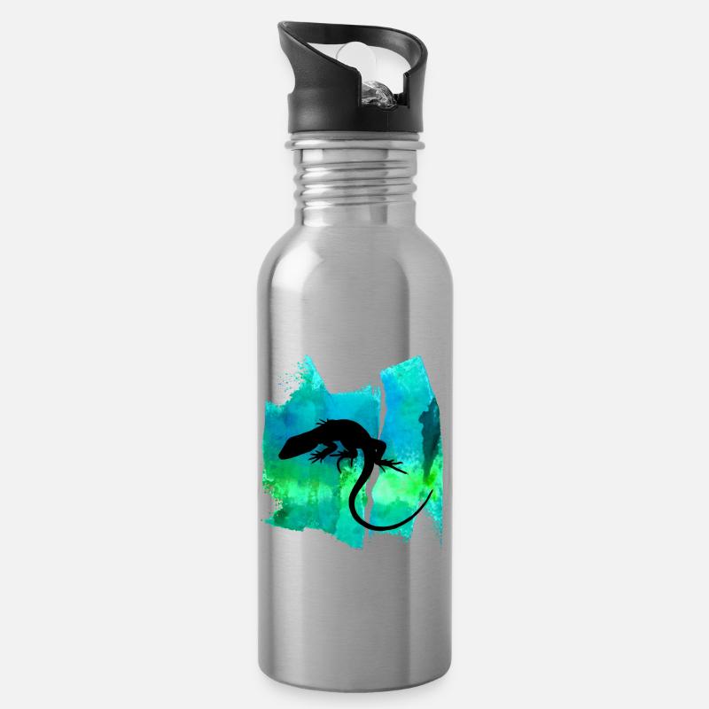 Lizard Eidechse T Shirt - Trinkflasche mit integriertem Trinkhalm - Lightsilver