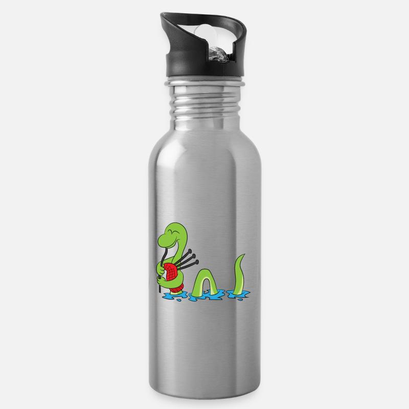 Ecosse Loch Ness Nessie cornemuse écossaise - Gourde avec paille intégrée - argent clair