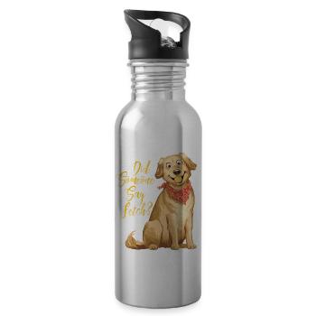Golden Retriever Labrador Tshirt Dog Playing Ball - Water bottle with straw - silver - Right