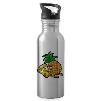 Pizza Hawai Ananas Schinken Sex versaut lustig - Trinkflasche mit integriertem Trinkhalm - Lightsilver - Rechts