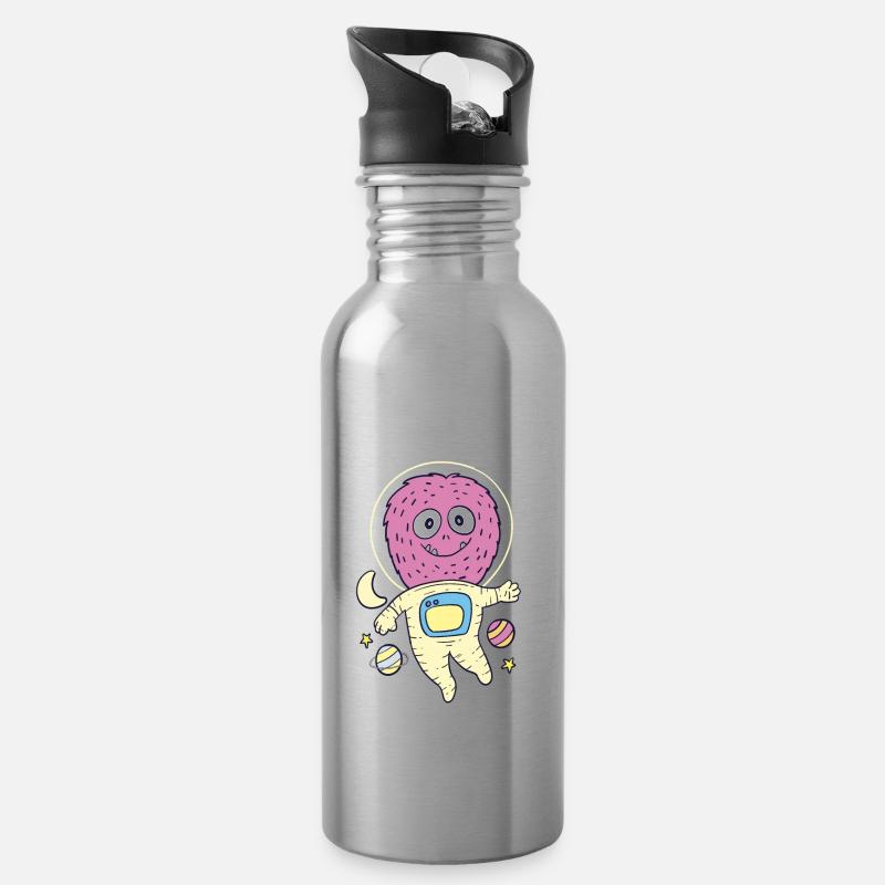 MONSTRONAUT - Trinkflasche mit integriertem Trinkhalm - Lightsilver