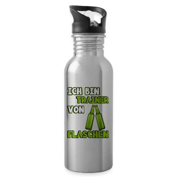 Ich bin Trainer von Flaschen | Lustig Spruch Coach - Trinkflasche mit integriertem Trinkhalm - Lightsilver - Rechts