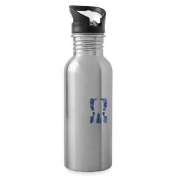 Papa Father Weightlifter Bodybuilder Logo - Water bottle with straw - silver - Right