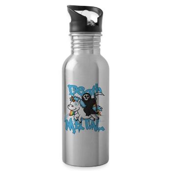 Death Metal Einhorn Sensenmann Death's Head - Water bottle with straw - silver - Right
