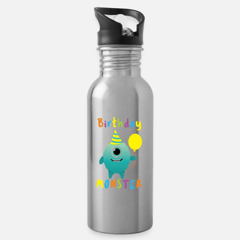 Monster Kinder Geburtstag - Trinkflasche mit integriertem Trinkhalm - Lightsilver