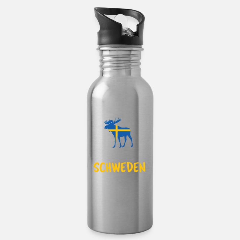 Schweden - Trinkflasche mit integriertem Trinkhalm - Lightsilver