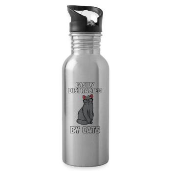 Chat Chaton Doux Drôle Cadeau Maine Coon - Gourde avec paille intégrée - argent clair - Droite