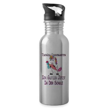 Einhorn Glitzer in der Schule Schulkind Geschenk - Trinkflasche mit integriertem Trinkhalm - Lightsilver - Rechts