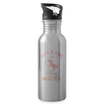 Horse Girl Horses love - Water bottle with straw - silver - Right