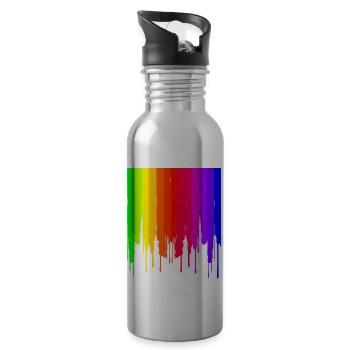 LGBTQ tropfender Regenbogen - Water bottle with straw - silver - Right