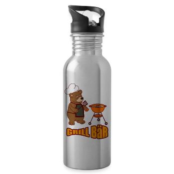 Grill Meister Bär Geschenk Shirt - Trinkflasche mit integriertem Trinkhalm - Lightsilver - Rechts
