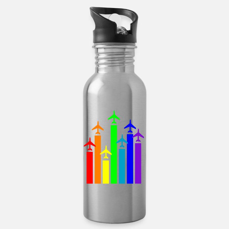 Flugzeug-Pilot Luftfahrt - Trinkflasche mit integriertem Trinkhalm - Lightsilver