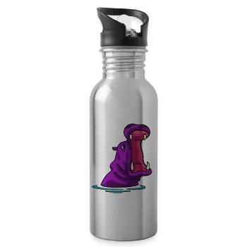 Hippo Nilpferd Flusspferd Safari Lustiges Süßes - Trinkflasche mit integriertem Trinkhalm - Lightsilver - Rechts