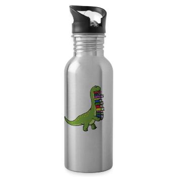 Dinosaur Dino book reading bookworm books - Water bottle with straw - silver - Right