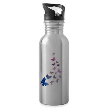Schmetterling Schwarm Harmonie blau rosa - Trinkflasche mit integriertem Trinkhalm - Lightsilver - Rechts
