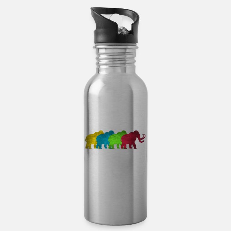 Elefant Mammut bunt - Trinkflasche mit integriertem Trinkhalm - Lightsilver