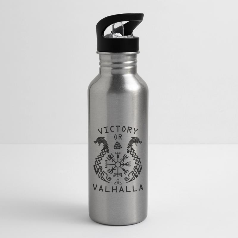 Victory or Valhalla - Sieg oder Walhalla! Trinkflasche mit integriertem Trinkhalm