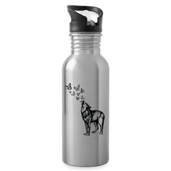 Wolf und Schmetterlinge - Trinkflasche mit integriertem Trinkhalm - Lightsilver - Rechts