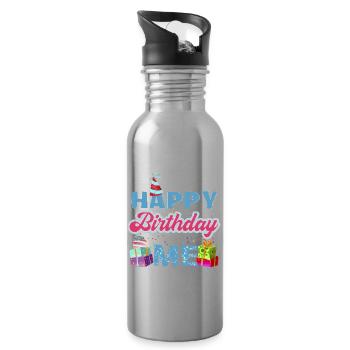 Happy Birthday To me product, Birthday design, - Water bottle with straw - silver - Right