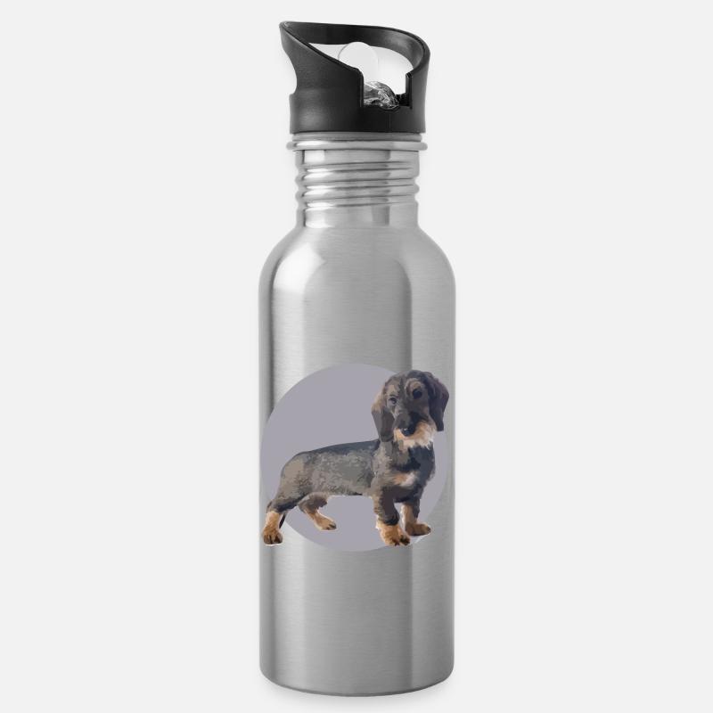 Dackel Welpen - Trinkflasche mit integriertem Trinkhalm - Lightsilver