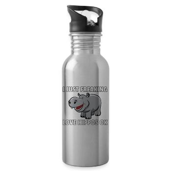 Hippo Nilpferd Flusspferd Safari Lustiges Süßes - Trinkflasche mit integriertem Trinkhalm - Lightsilver - Rechts