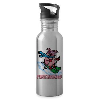 Pistensau Pisten Sau Ski fahrendes Schwein - Trinkflasche mit integriertem Trinkhalm - Lightsilver - Rechts