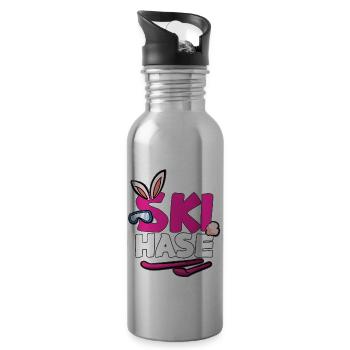 SKI HASE Skihase Schneehase Schnee Häschen - Trinkflasche mit integriertem Trinkhalm - Lightsilver - Rechts