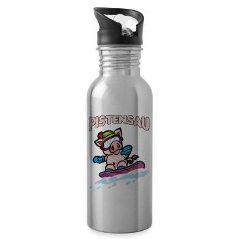 PISTENSAU Snowboard Schweinchen Pisten Sau - Trinkflasche mit integriertem Trinkhalm - Lightsilver - Rechts