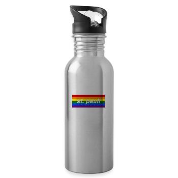 St Pauli Hamburg Rainbow LGBT gay pride CSD - Water bottle with straw - silver - Right