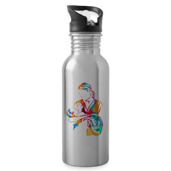 Cadeau sage-femme - Gourde avec paille intégrée - argent clair - Droite