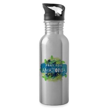 Pray for Amazon Save Amazonia Lungs of the Earth - Water bottle with straw - silver - Right