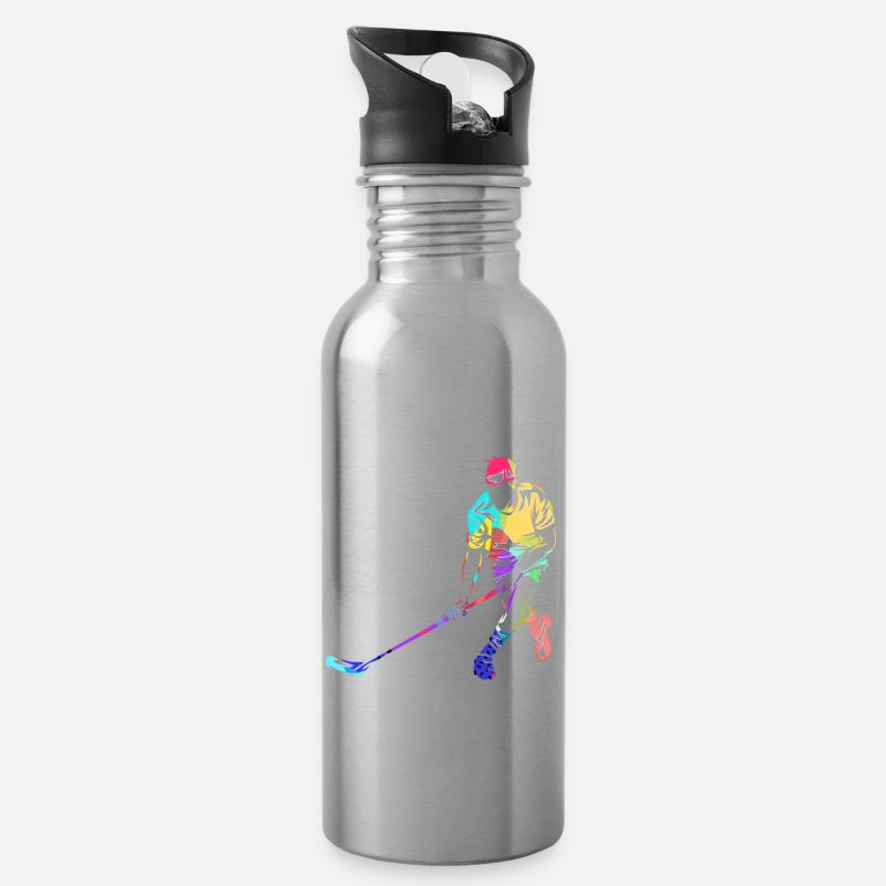 Floorball - Trinkflasche mit integriertem Trinkhalm - Lightsilver