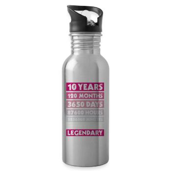 10 years birthday, anniversary, company, private ... - Water bottle with straw - silver - Right