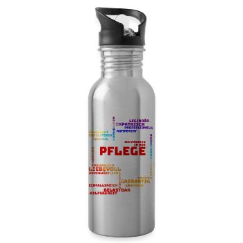 Pflegekraft, Geschenk, Empathie, Pflege, tagcloud - Trinkflasche mit integriertem Trinkhalm - Lightsilver - Rechts