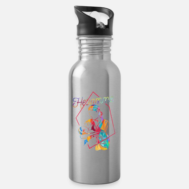 Hebamme Geschenk - Trinkflasche mit integriertem Trinkhalm - Lightsilver