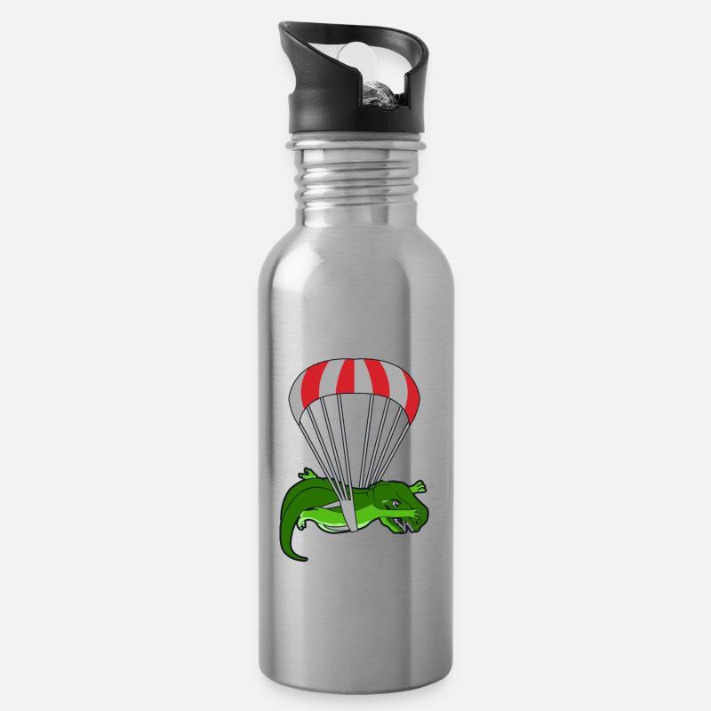 Fallschirmspringer Dinosaurier T-rex Lustig - Trinkflasche mit integriertem Trinkhalm - Lightsilver