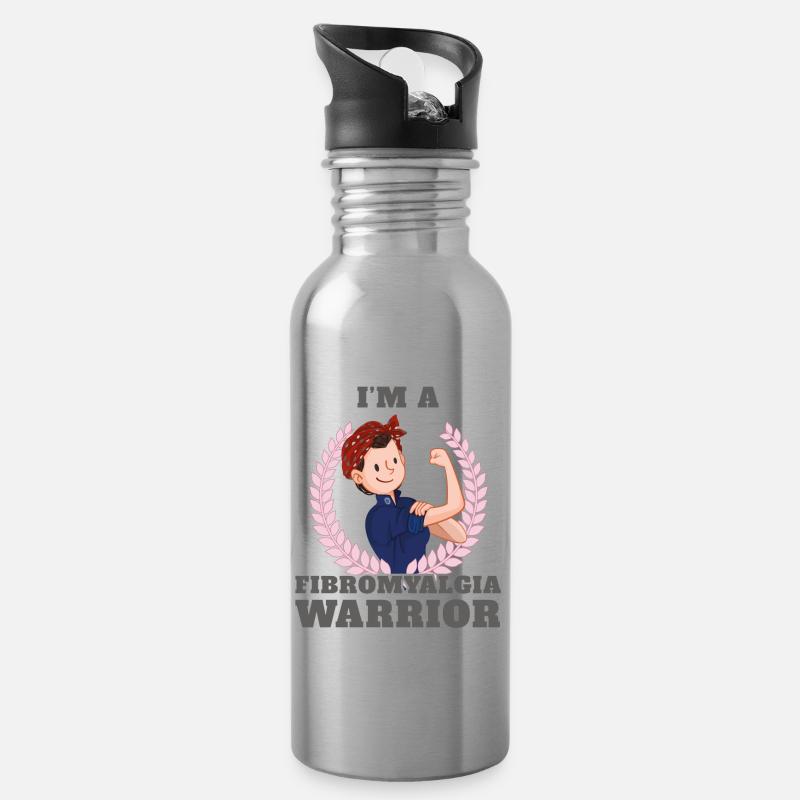 Ich bin ein Fibromyalgie-Krieger FM Bewusstseins-Geschenk-Geschenk - Trinkflasche mit integriertem Trinkhalm - Lightsilver