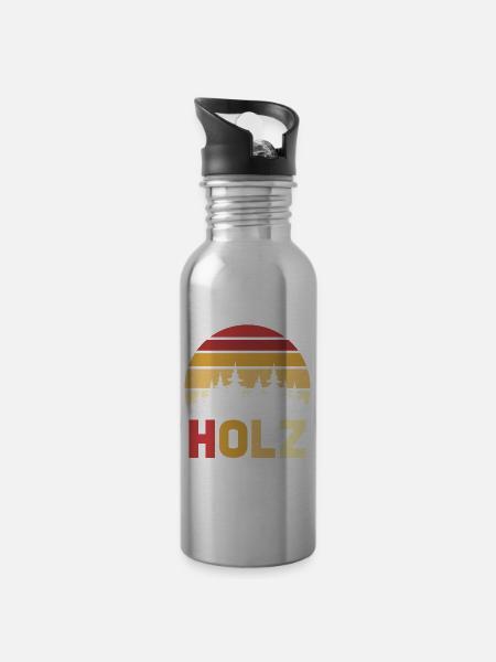 Holz Holz - Trinkflasche mit integriertem Trinkhalm - Lightsilver