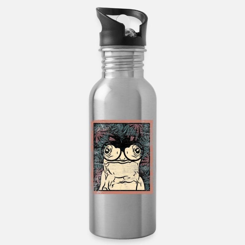 Frosch Kröte Geschenk - Trinkflasche mit integriertem Trinkhalm - Lightsilver